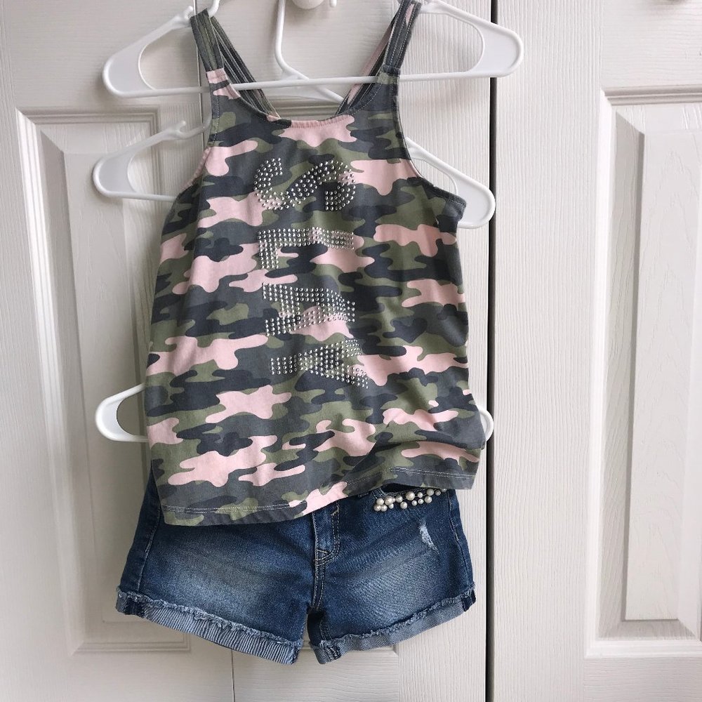 Children's Place Size L 10-12 Pink Green Camo Tank